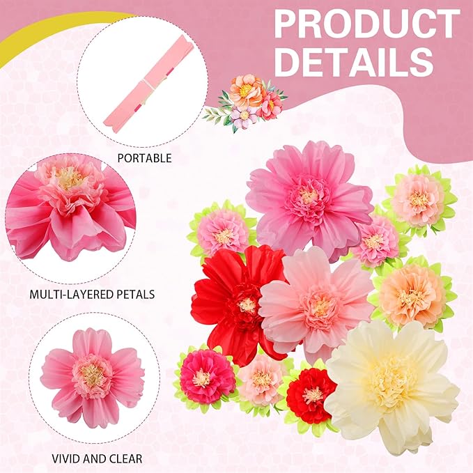 TaoBary Large Colorful Tissue Paper Flowers Giant Fiesta Paper Pom Poms Mexican Birthday Decorations for Wall Wedding Backdrop Centerpiece Party Supplies(20" and 10",Pink, Beige, Light Orange,36 Pcs)