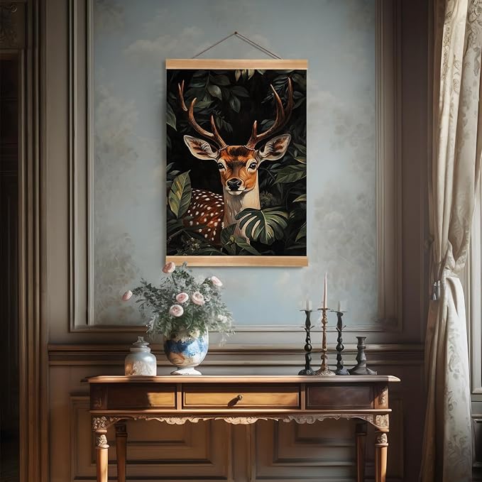 ZTGDA William Morris-Inspired Wall Art Poster, Vintage Deer Hanging Wall Painting Animal Buck Art, Mid-Century& Dark Academia Decor, Gothic Canvas Poster for Office and Home 12x16inch(Deer-01)