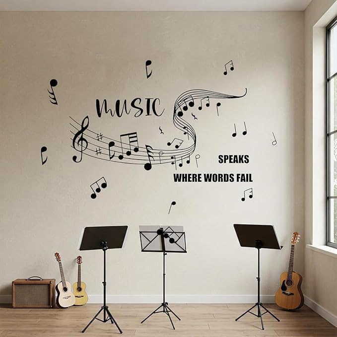 Inspirational Music Quote Wall Sticker, Elegant Music Note Wall Decal for Bedroom, Living Room or Studio Decor