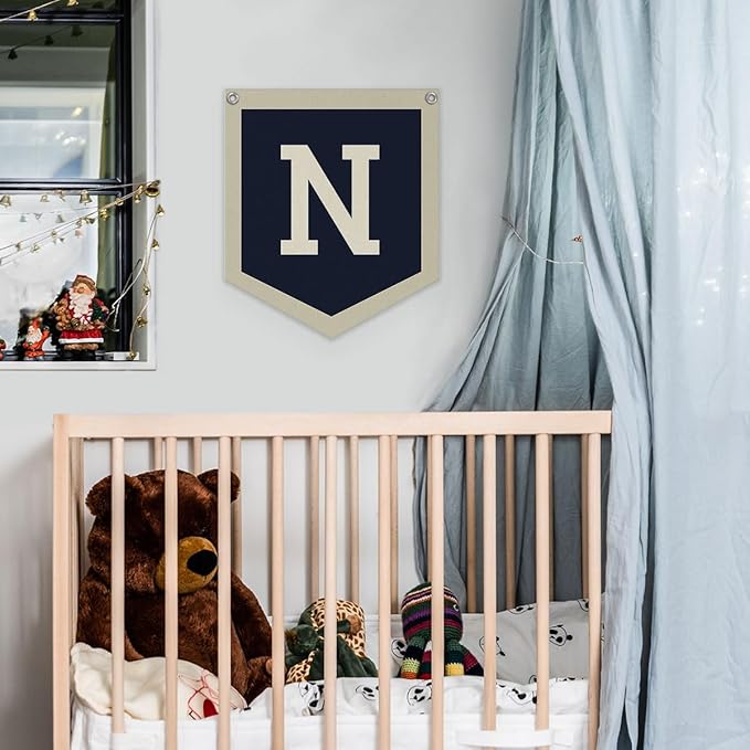 Lacama Toddler Boys Room Decor Name Pennant Flag Personalized Baby Gifts,Vintage Sports Baby Boy Nursery Wall Art,Name Sign for Toddler Bedroom Playroom Kidsroom,Baby Boy Gifts,Letter N 12x14 in SJQ