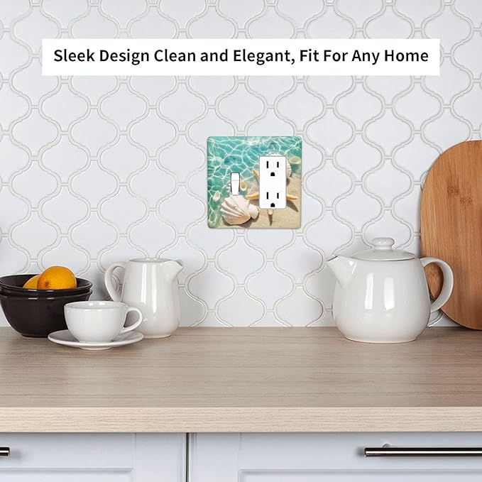 Outlet Covers Sea Shells And Star Fish In Ocean Beach 1 Toggle 1 Rocker Combination Decorative Wall Plate Electrical Switch Plates Light Switch Cover Plate For Bathroom Home Decor