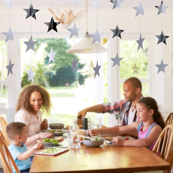 Patelai Glitter Star Garland Banner 2026 Graduation Decor 130 Feet Star Hanging Banner Twinkle Backdrop for Party Birthday Classroom Wedding Supplies(Silver)