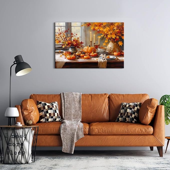 Farmhouse Pumpkin Wall Art Orange Pumpkins Wall Decor Rustic Farm Fall Harvest Pictures Halloween Thanksgiving Autumn Canvas Prints Painting Artwork for Kitchen Dining Room Home Decoration 24x36"