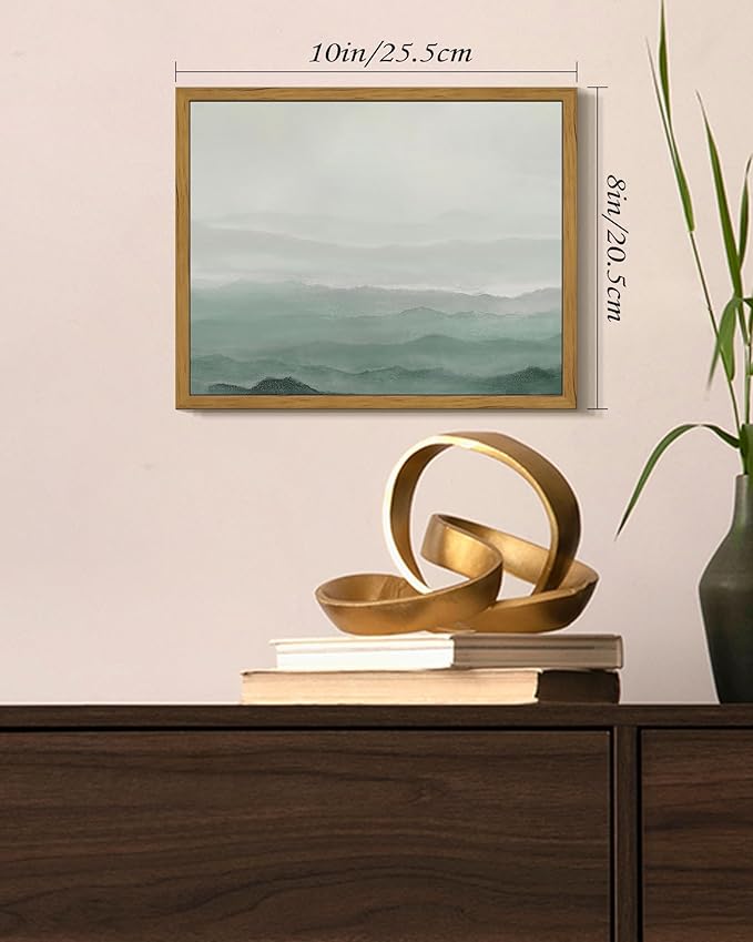 SHENIFY Vintage Landscape Framed Wall Art Foggy Mountain Farmhouse Decor Retro Wilderness Illustrations Decorative for Kitchen Living Room Bedroom Bathroom - 8x10in Natural Framed