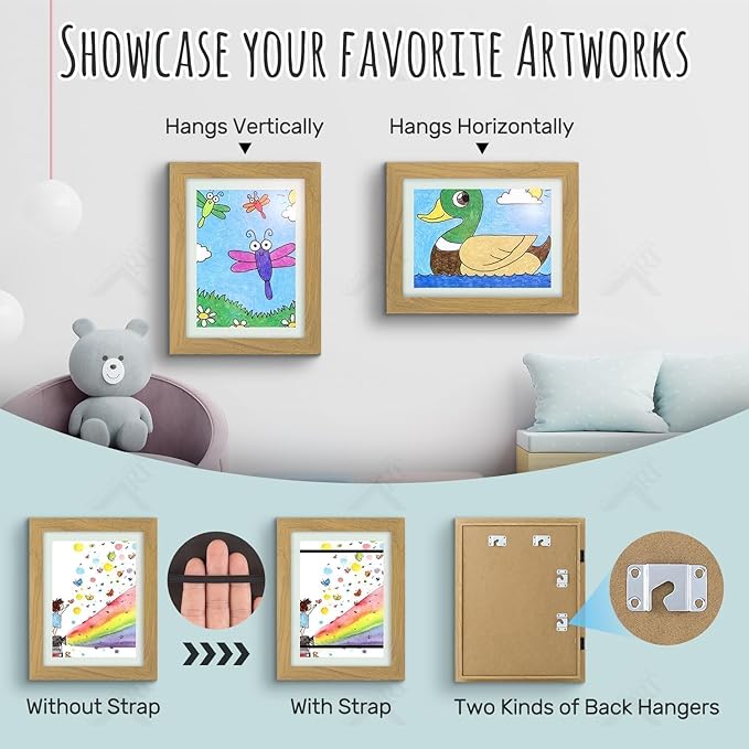 Golden State Art, 9x12 Kids Art Frames, Front-Opening Picture Frame Great for Kids Drawings, Artworks, Children Art Projects, Schoolwork, Home or Office (Brown, Set of 2)