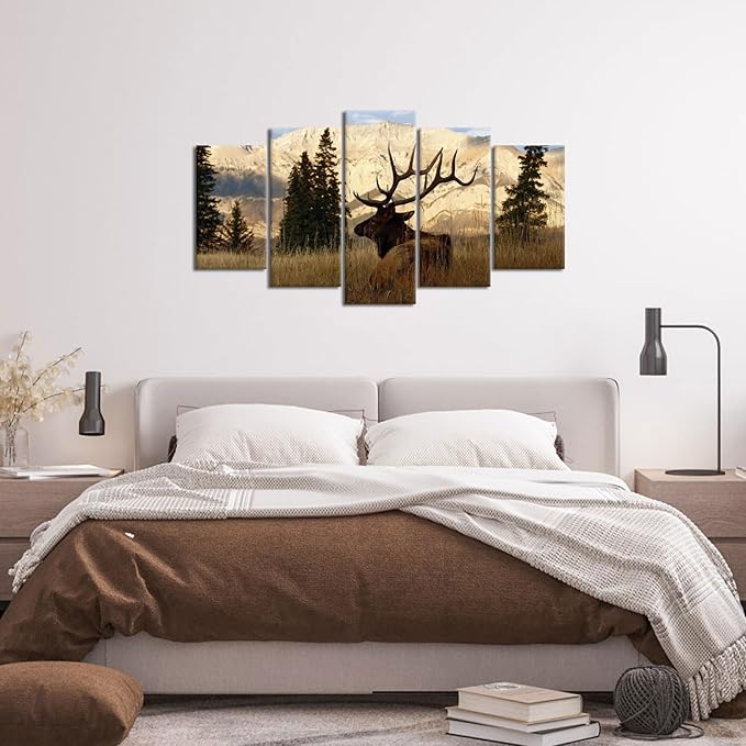 VVOVV Wall Decor - Deer In Autumn Forest Painting Giclee Prints Wildlife Pictures Animal Elk Poster Canvas Art Wall Decor Modern Framed Artwork