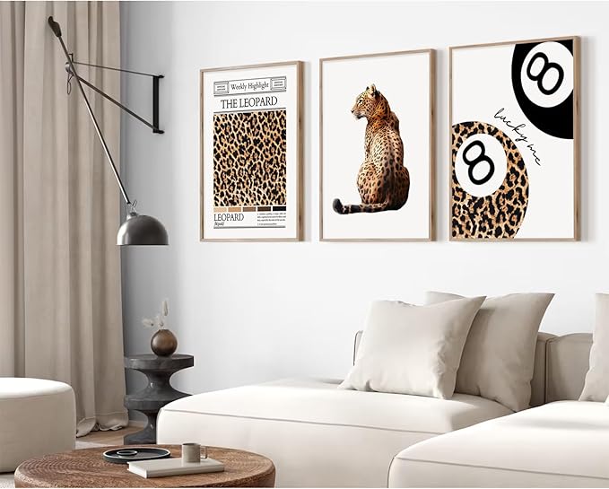 Lhoiplme Trendy Leopard Wall Art Cheetah Print Canvas Wall Decor 8 Ball Poster Preppy Room Aesthetic Pictures Funky Coquette Vintage Prints Y2k Fashion Lucky Posters for Bedroom 24x36x3 Inch Unframed