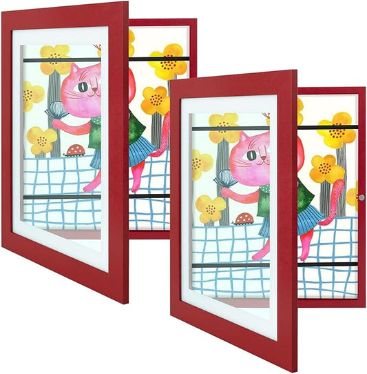 Golden State Art, 10x12.5 Kids Art Frames, Front-Opening Picture Frame Great for Kids Drawings, Artworks, Children Art Projects, Schoolwork, Home or Office (Red, Set of 2)
