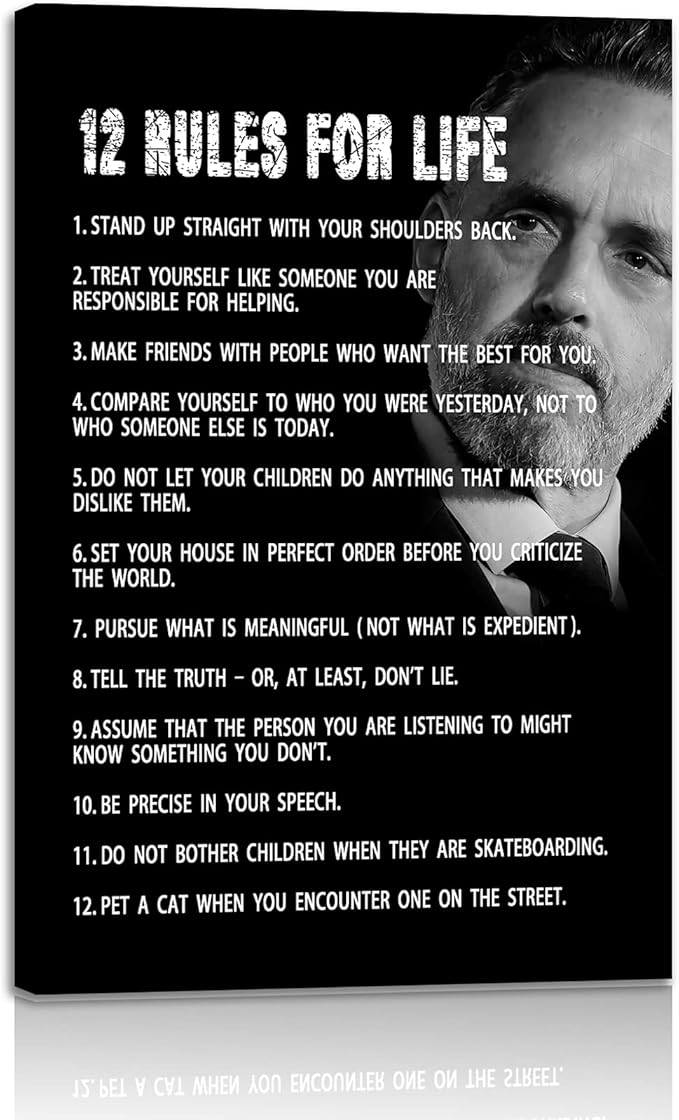 AMART SUN The 12 Rules For Life Inspirational Printed Canvas Wall Art • 12 rules of life poster • Motivational Artwork Modern Home Decor For Home,Office,Gym,Classroom Wall Decor Framed Ready to Hang