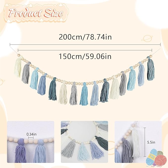 Boho Yarn Tassel Garland - Handmade Wall Hanging Decor for Nursery, Baby Shower, Kids Room, Classroom, Birthday Party | Macrame Tassels Bunting Banner for Bedroom, Office, Home Decoration (Brown)