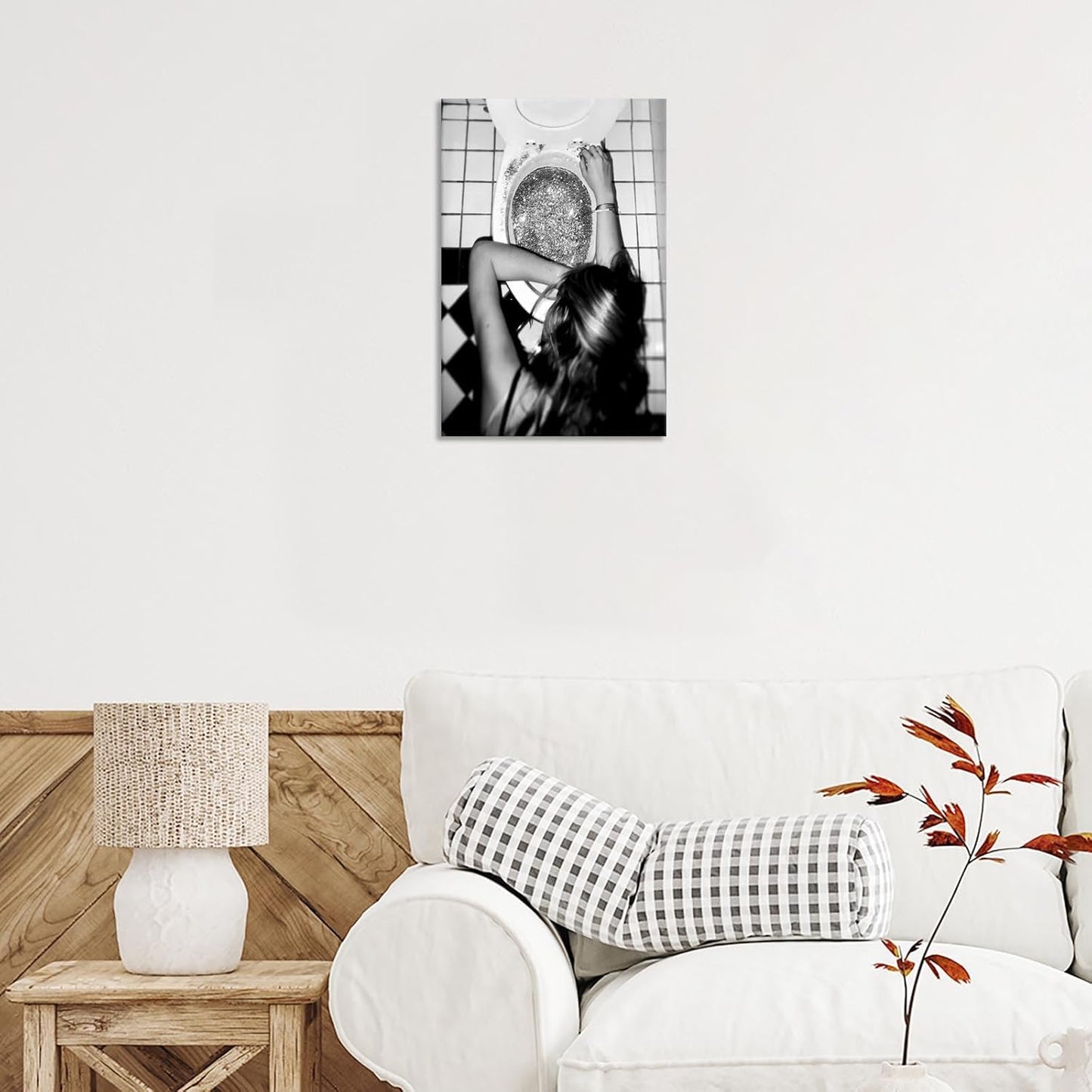 Funny Bathroom Wall Art Black and White posters Bar Disco Party prints painting Girls Bathroom Canvas wall art Funky aesthetics Teen Girl Bedroom wall decor for 12x16in Framed
