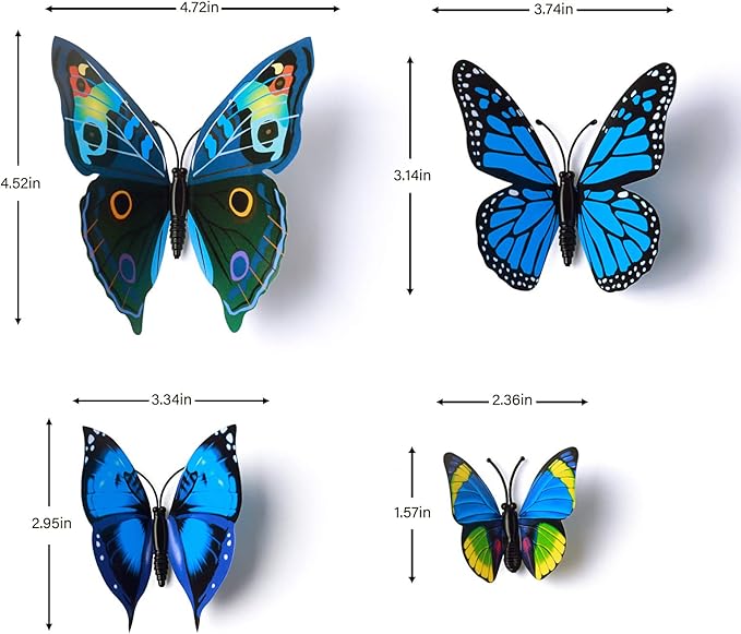 24pcs 3D Vivid Special Man-Made Lively Butterfly Wall Stickers Removable Butterflies Wall Decals 3D Nursery Art Decor for Kids Girls Bedroom Living Room Classroom Party Decoration Pink & Blue