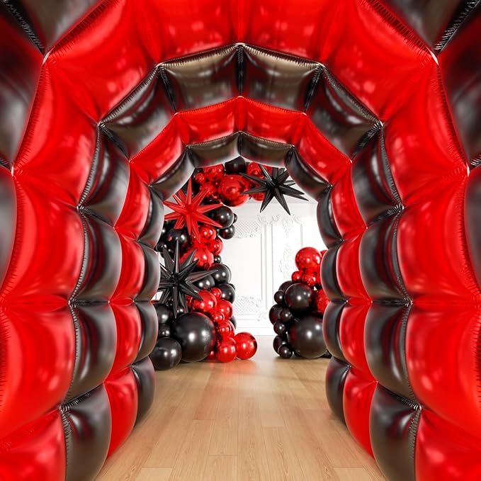 36pcs Red and Black Square Foil Balloons Wall Backdrop with 147pcs Balloon Garland Arch Kit, Double Sided Balloons for Birthday Prom Anniversary New Year Graduation BBQ Casino Party Decorations