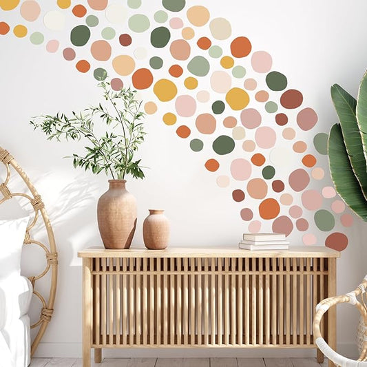 Epakh 296 Pcs Polka Dots Wall Decal Boho Rainbow Kids Playroom Wall Decor Gifts, Colorful Nursery Room Bedroom Classroom Watercolor Decal Art, Peel and Stick Modern Decor Sticker(Retro Colors)
