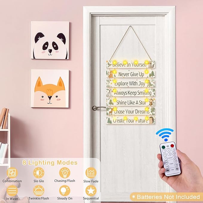 FIOBEE Girls Room Décor for Teen Girls Boys with LED Light Wall Decor for Bedroom Motivational Inspirational Wall Art Girl Room Decoration for Kids Studyroom, 8 Kinds of Lights, Green Forest