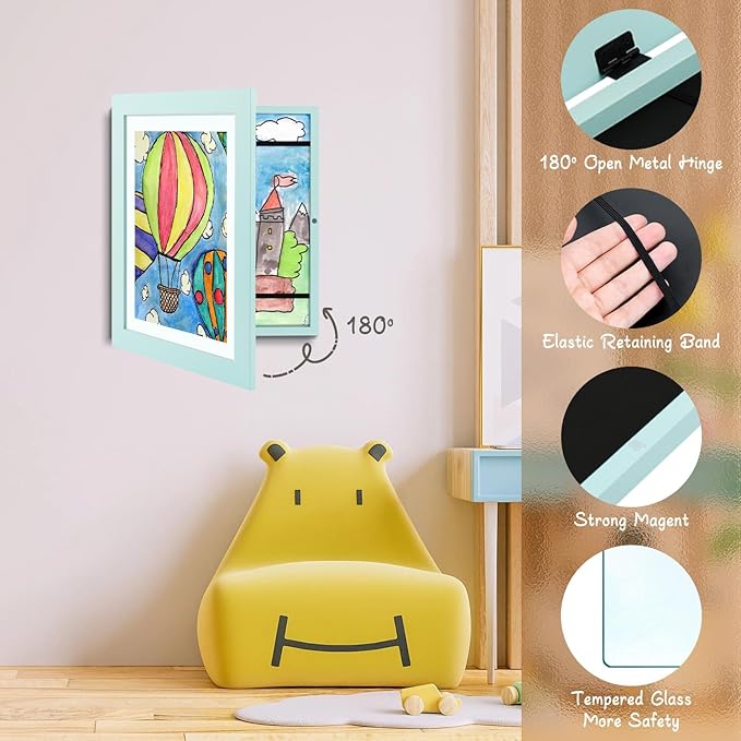 Golden State Art, 10x12.5 Kids Art Frames, Front-Opening Picture Frame Great for Kids Drawings, Artworks, Children Art Projects, Schoolwork, Home or Office (Light Blue, Set of 8)