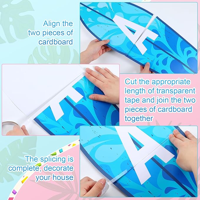 5 Pcs 28" Tall Summer Aloha Surfboard Cut Outs Accents Set Paper Beach Signs Cutouts Wall Decor for Hawaii Tropical Pool Surf Party Bulletin Board Decorations