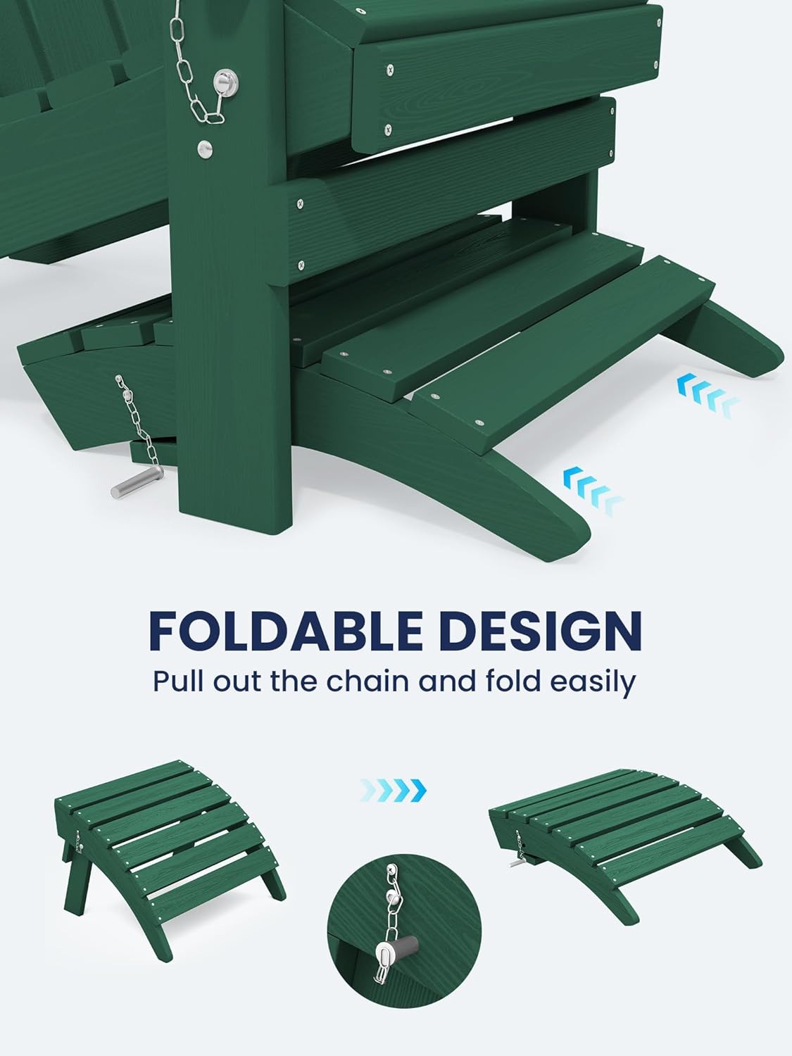 KINGYES Folding Adirondack Ottomans Set of 2 for Adirondack Chair, Green