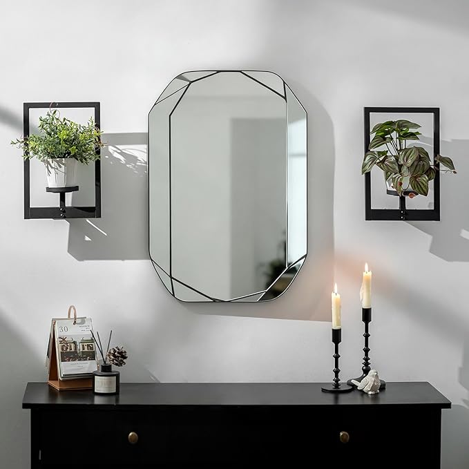 Black Candle Sconces Wall Decor: Set of 2 Metal Morden Style Frame Wall Candle Holder with Hurricane - Wall Mounted Minimalism Decorations for Living Room Hallway