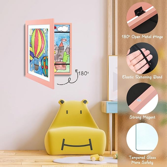 Golden State Art, 10x12.5 Kids Art Frames, Front-Opening Picture Frame Great for Kids Drawings, Artworks, Children Art Projects, Schoolwork, Home or Office (Pink Set of 4)