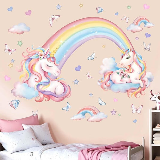 Unicorn Wall Stickers for Girls Bedroom: Peel and Stick Rainbow Unicornio Cloud Wall Decals - Kids Baby Room Nursery Daycare