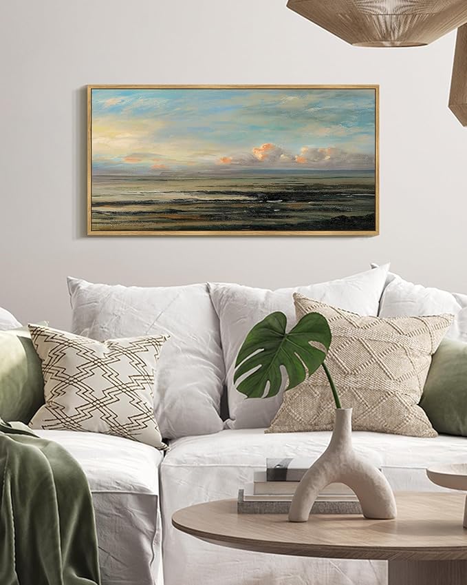SHENIFY Vintage Framed Wall Art Coastal Sky Landscape Scenery Rustic Home Decor Retro Decorations for Farmhouse Hallway Bedroom Ready to Hang Wall Artwork - 8x16in Natural Framed