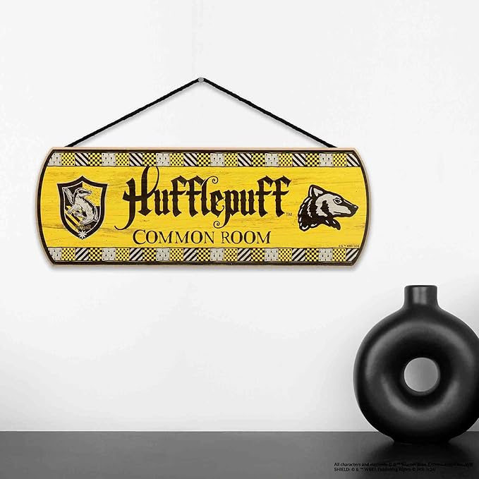 Harry Potter Hufflepuff Common Room Hanging Wood Wall Decor - Fun Hufflepuff Sign for Teen Bedroom or Movie Room