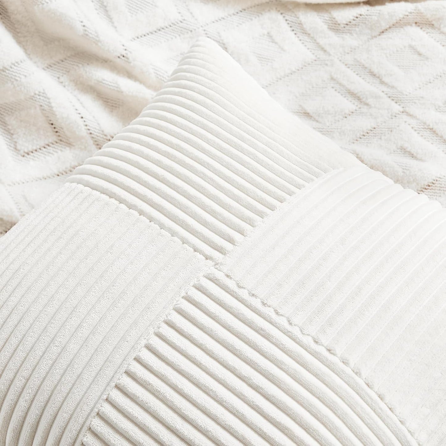 Fancy Homi 2 Packs Cream White Lumbar Decorative Throw Pillow Covers 12x20 Inch for Couch Bed Sofa, Rustic Farmhouse Boho Home Decor, Soft Striped Corduroy Rectangle Accent Cushion Case 30x50 cm