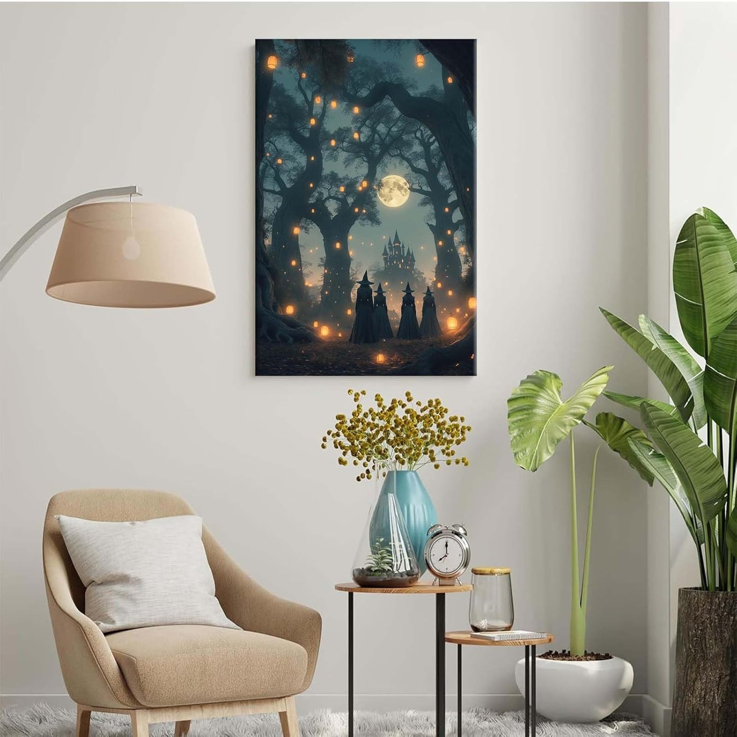 JFHCQJPK Mysterious creek painting witch and castle in magic forest art print canvas gothic print dark college decoration poster for home bedroom20x30in Frameless