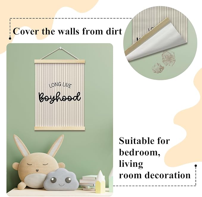 Long Live Boyhood Posters Hanger Frame for Boys Room Hanging Poster for Bedroom Kids Room Classroom Decor Stripes Wall Art Decor for Nursery Playroom Canvas Wall Art Print 16x12 Inches - YY048