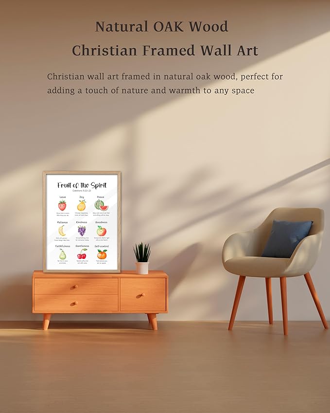 KensTro Christian Bible Verse Framed Wall Art, 12x16 in Fruit of the Spirit for Kids Christian Canvas Wall Art,God Inspirational Scripture Poster Christ Bible Art Print for Boy and Girl Bedroom 1Pack