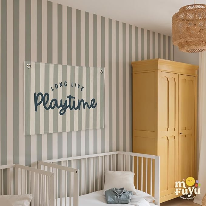 Playroom Wall Decor,Long Live Playtime Banner,Kids Room Decor,Green Stripes Linen Canvas Banner Wall Hanging Flag Decor for Toddler Boy Room Nursery Playroom 30x20 Inch