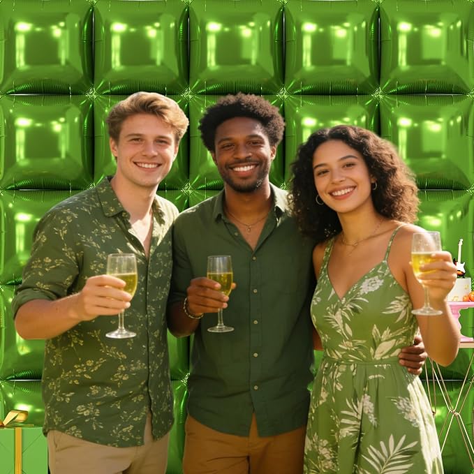 NISOCY 25PCS Olive Green Square Foil Balloons Wall Backdrop Double Sided Dark Green Balloon Arch Kit for Birthday St. Patrick's Day Spring Summer Jungle Christmas Theme Party Decoration