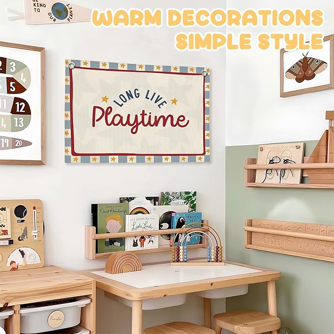 Playroom Wall Decor, Long Live Playtime Linen Canvas Banner,Toddler Playroom Decor Kids Room Nursery with Star Pattern Wall Decor for Toddler Boys Toy Room Bedroom,30x20 Inch