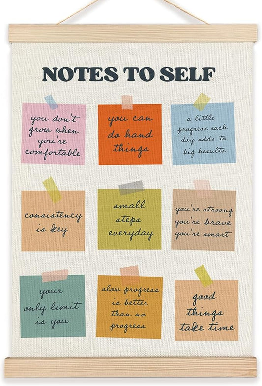 LZYRF Inspirational Wall Art Poster Framed, Notes to Self Motivational Quote Positive Affirmation Canvas Prints Wall Decor for Home Bedroom Living Room Classroom, 12x16 Inch