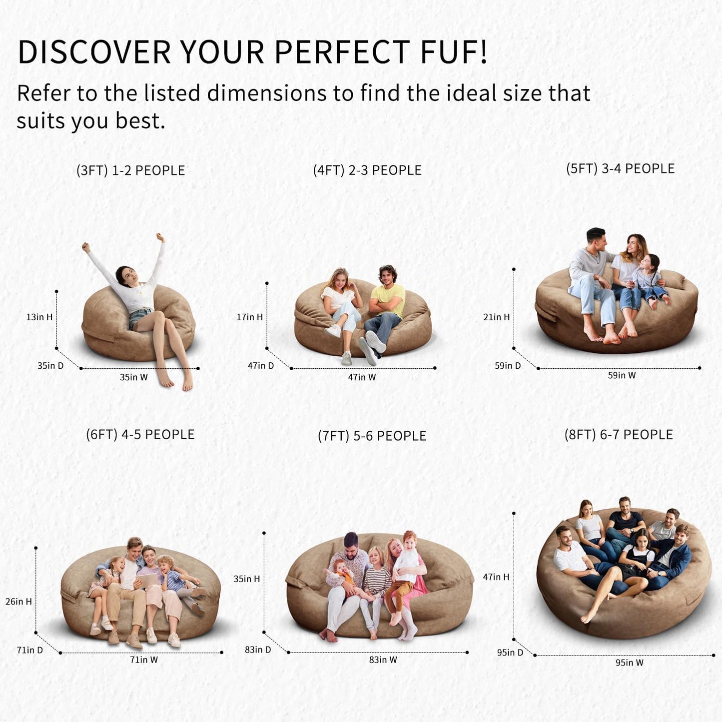 Bean Bag Chair for Adults 5FT,Soft Removable Cover for Teens/Girls Bedroom,Fluffy Giant Round Floor Beanbag Lounger Chairs (No Filler,Tan)