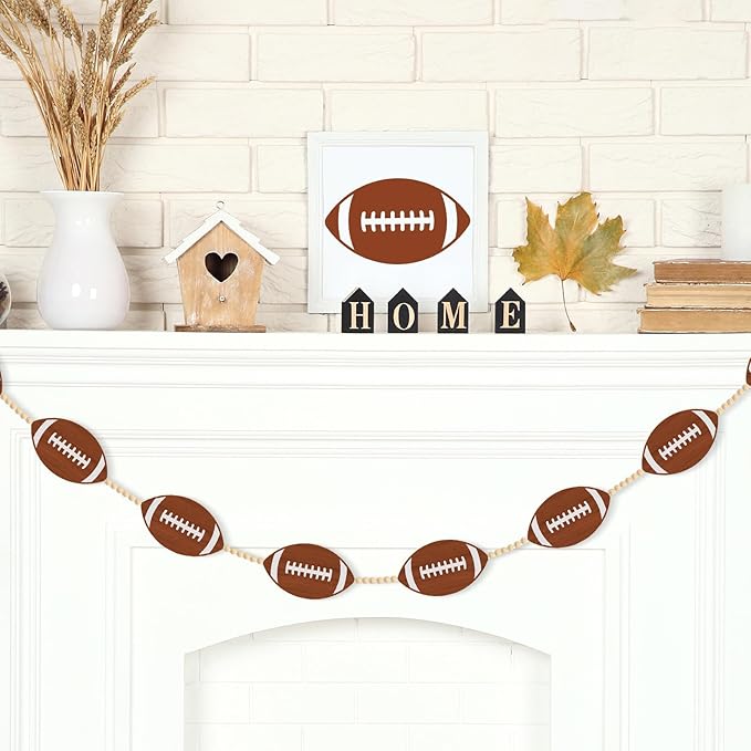 Football Wood Bead Garland Kit Football Garland Banner Decorations Sports Game Hanging Banner Decor Football Gameday Tailgate Party Supplies for Wall Fireplace Mantle Home Office Party Spring Favors
