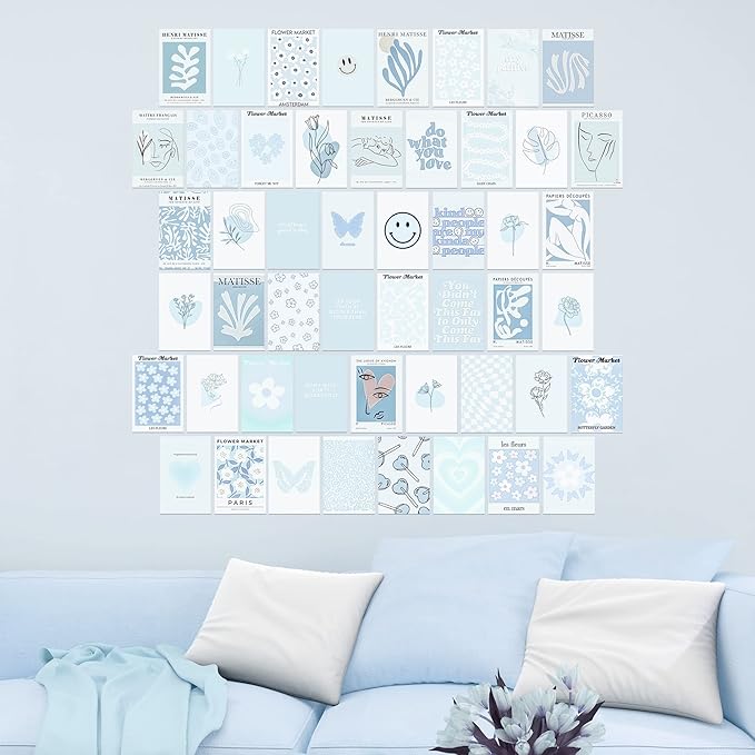 Blue Room Decor Aesthetic, Blue Wall Collage Kit Posters for Room Aesthetic Posters Prints, Blue Aesthetic Dorm Room Decor for Teen Boys Girls (50pcs 4x6 inch)