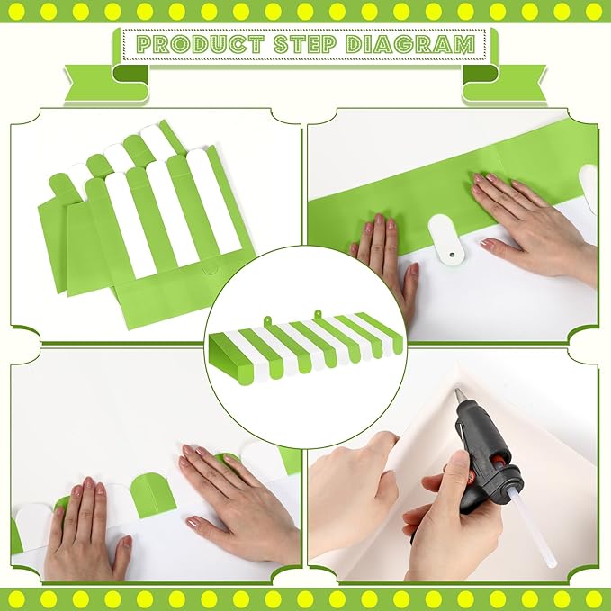 Boao 4 Pack Circus Awning Decoration 3D Stripe Cardboard Awning Carnival Wall Decor Circus Party Favors for Lemonade Stand Bakery Ice Cream Truck Bulletin Board Decor(Bright Green and White)