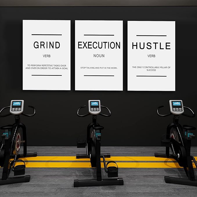 Framed Canvas Wall Art Success Quote - Office Wall Art, White Large Poster, Positive Motivational Set of 3 Prints, Execute Grand Hustle Poster, Inspirational Print (C-3pcs,20x30inchx3pcs)