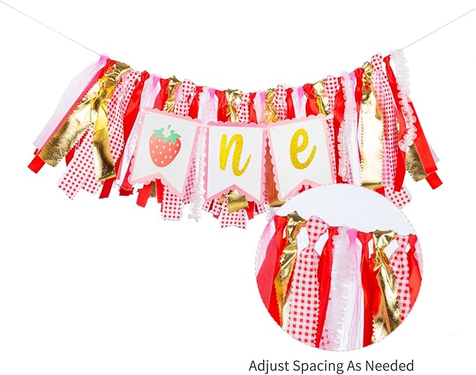 Strawberry Highchair Banner-1st Birthday Decoration,Sweet One Birthday Party Supplies for Girl Shower, Pink and Red Best Fairy Strawberry 1st Photo Props