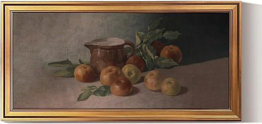 HUARCEY Gold Framed Vintage Wall Art for Living Room Harvest Apples Still Life Oil Painting Large Cottagecore Room Decor Picture Canvas Print Farmhouse Fruit Wall Decor Bedroom Kitchen Bathroom 20x40