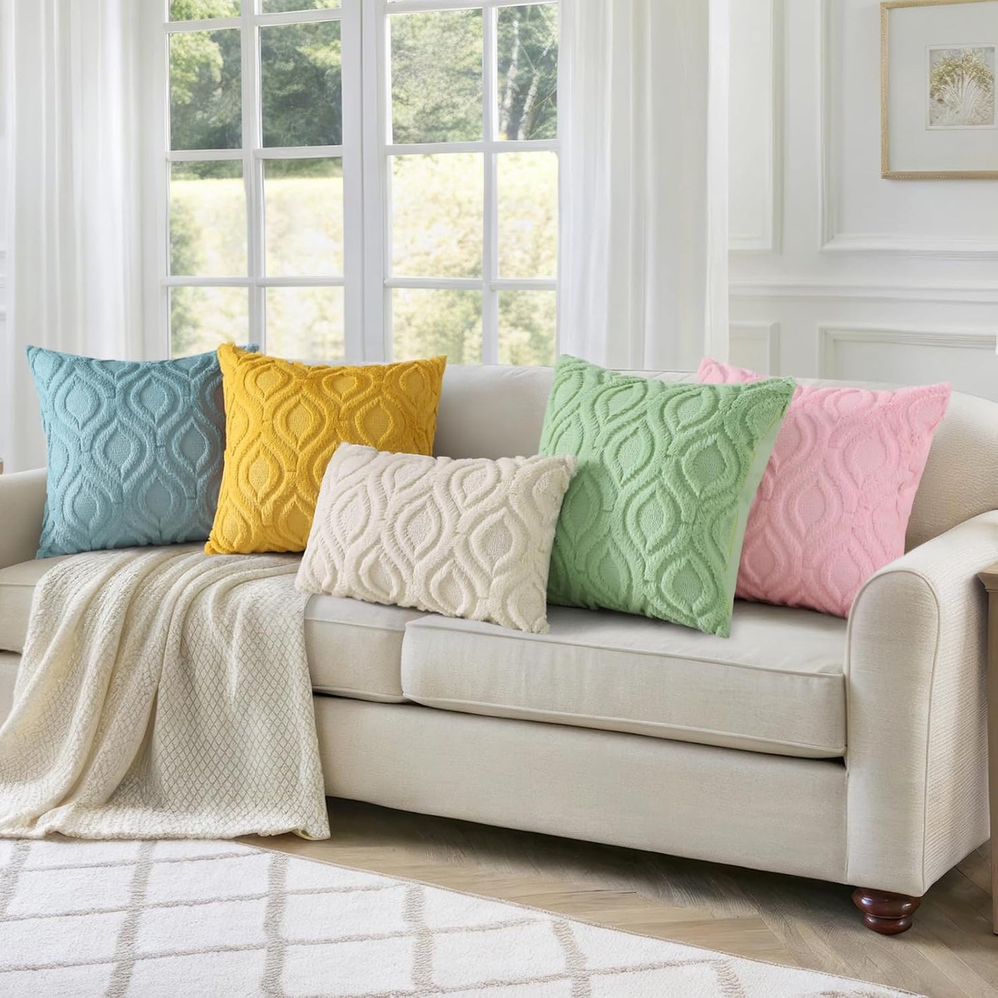 decorUhome Throw Pillow Covers 24x24 Inch Set of 2, Soft Plush Decorative Faux Fur Light Pink Solid Couch Pillow Covers, Accent Farmhouse Neutral Square Euro Pillow Cases for Sofa Bed Living Room