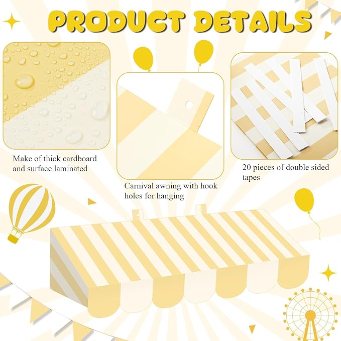 Tallew 4 Pcs 3D Circus Awning Wall Decoration Carnival Awning for Halloween Carnival Theme Party Classroom Decorations(Yellow and Beige)