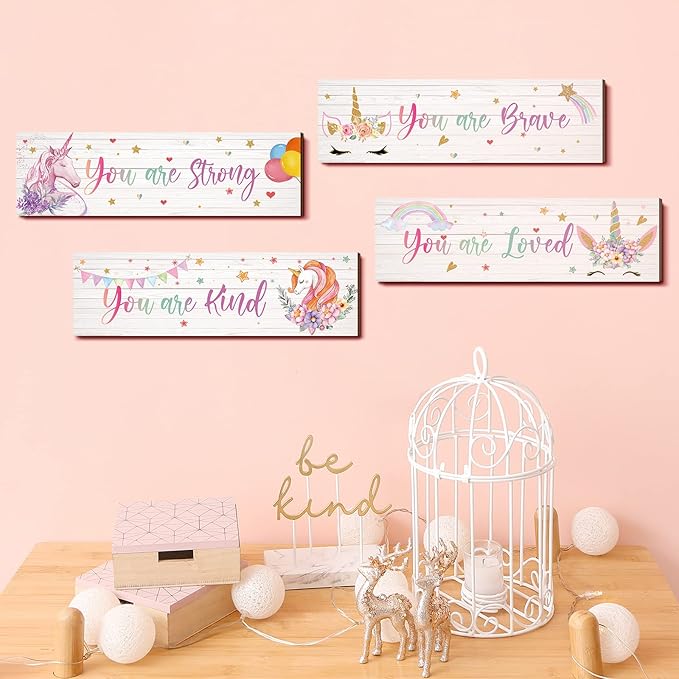 Yulejo Unicorn Wall Decor Girls Rainbow Wall Art Unicorn Room Decor Rainbow Motivational Inspirational Room Bedroom Decorations for Christmas Girls Kids Bedroom Nursery Decorations Gift (Cute Style)