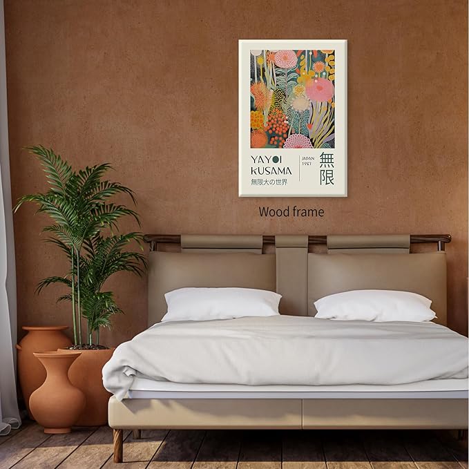 Abstract Yayoi Kusama Posters Japanese Wall Art Vintage Tokyo Aesthetic Prints Yayoi Kusama Inspired Japanese Gallery Wall Art for Stylish Room Bedroom Living Room Decor 20x30in Framed