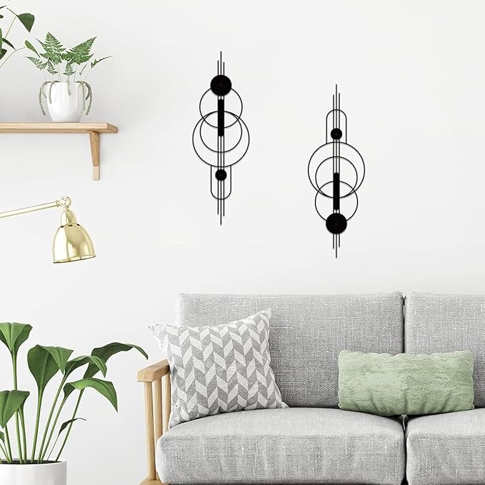 ruelen 2 Pcs Small Metal Abstract Wall Art, Modern Minimalist Wall Decor Single Line Art Metal Vertical Wall Decor Geometric Wall Hanging Sculptures for Home Bedroom Living Room, 39.37 x 12.8 Inch