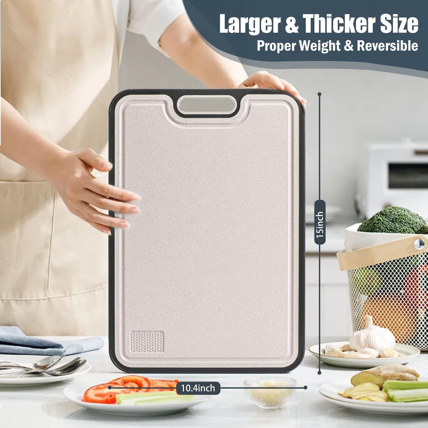 Titanium Cutting Board for Kitchen – Large Double-Sided Food Grade Boards, 16”×11” Pure Titanium & Wheat Straw, Dishwasher Safe, Easy to Clean for Meat, Vegetables & Fruits