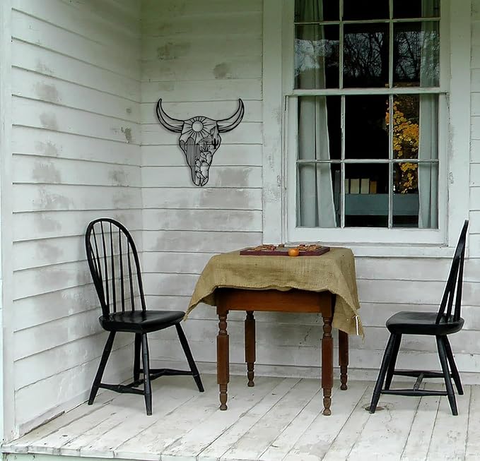 RESACO Cow Skull Metal Wall Art Western Wall Decor Western Bathroom Decorations Southwestern Decor Desert Wall Sculptures for Living Room Bedroom Indoor Outdoor (Black 13in x13in)