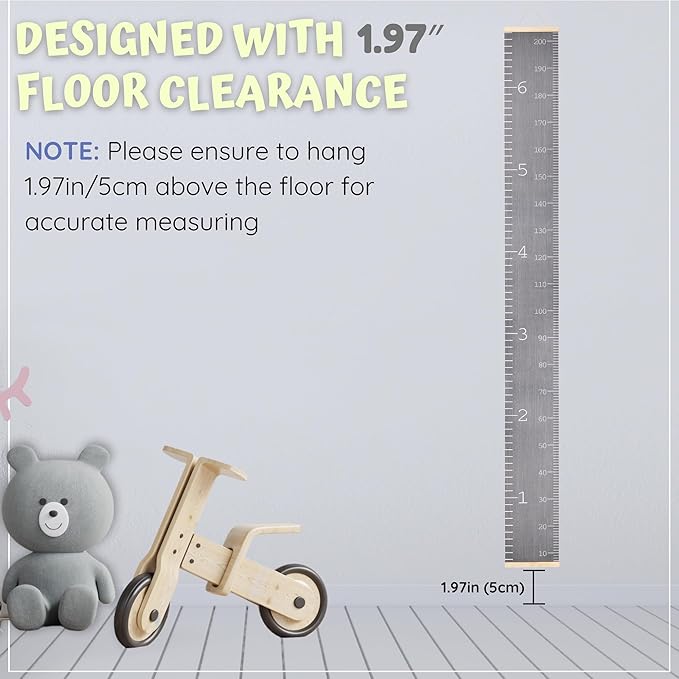 Growth Chart for Wall - Height Chart for Toddlers (79” x 7.9”) - Canvas Kids Tape Measure Chart - Growth Chart for Kids w/Wood Frame Panel - Neutral Color Height Measurement for Wall & Home Décor